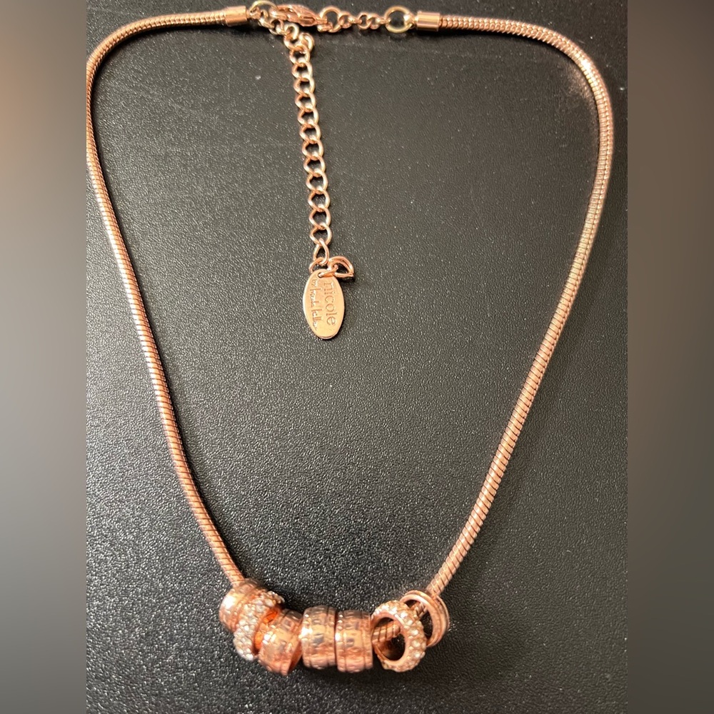 Nicole by Nicole Miller Rose Gold Tone Rhinestone Covered Disks Rondell Necklace